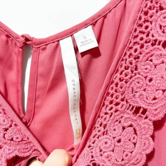 🌷SALE LC Lauren Conrad Peter Pan Collar Sleeveless Top Size Small Coral Pink - Picture 10 of 13